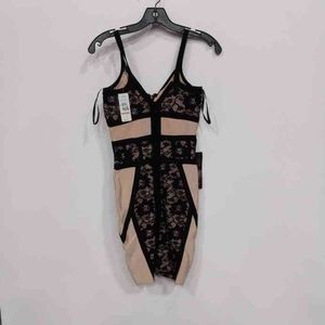 NWT Bebe Sexy Black and Nude Laced Bondage Bodycon Mini Dress Small
